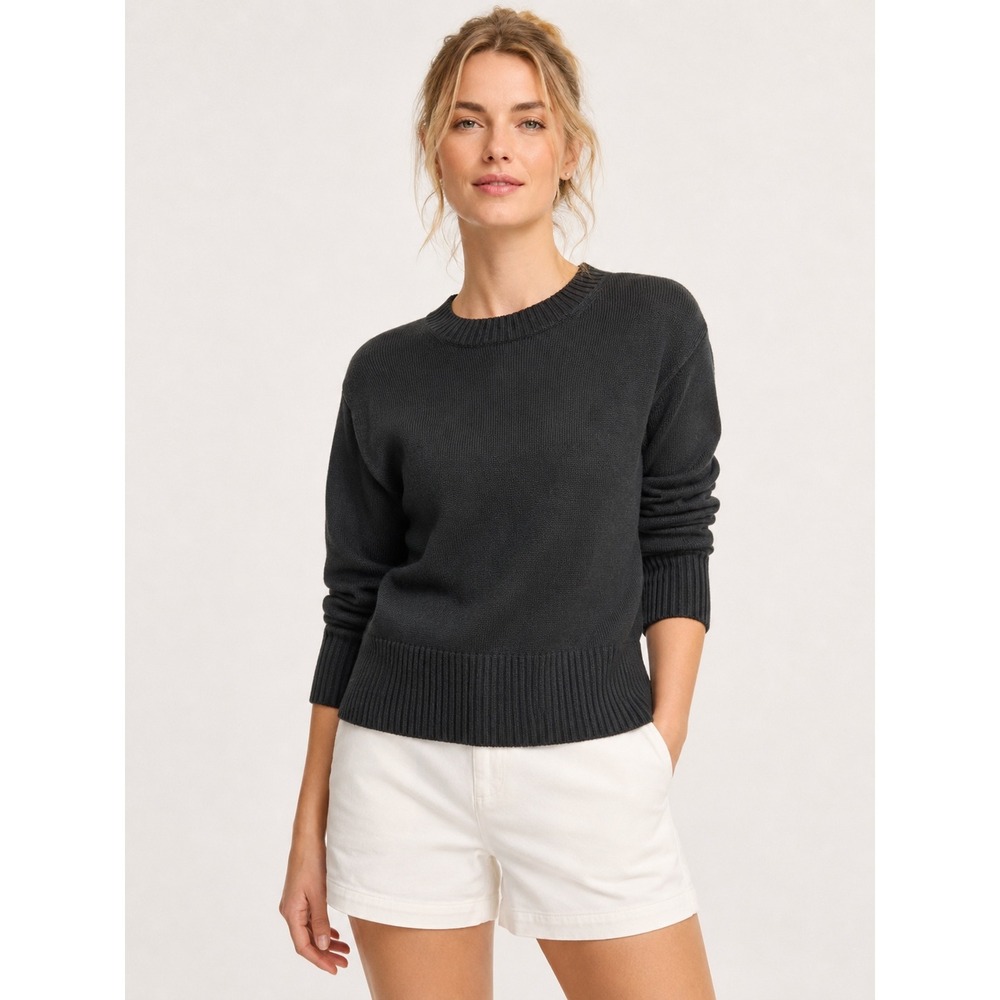 Banana Republic Womens Ribbed Crewneck‎ Sweater XS Minimalist Black Knit Top